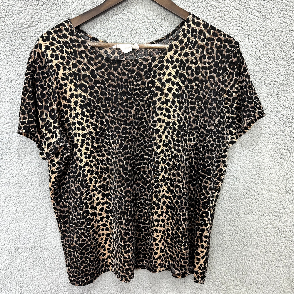 Vtg Undercover Wear Animal Print Top Women 1X Short Sleeve Mob Wife Indie Sleaze